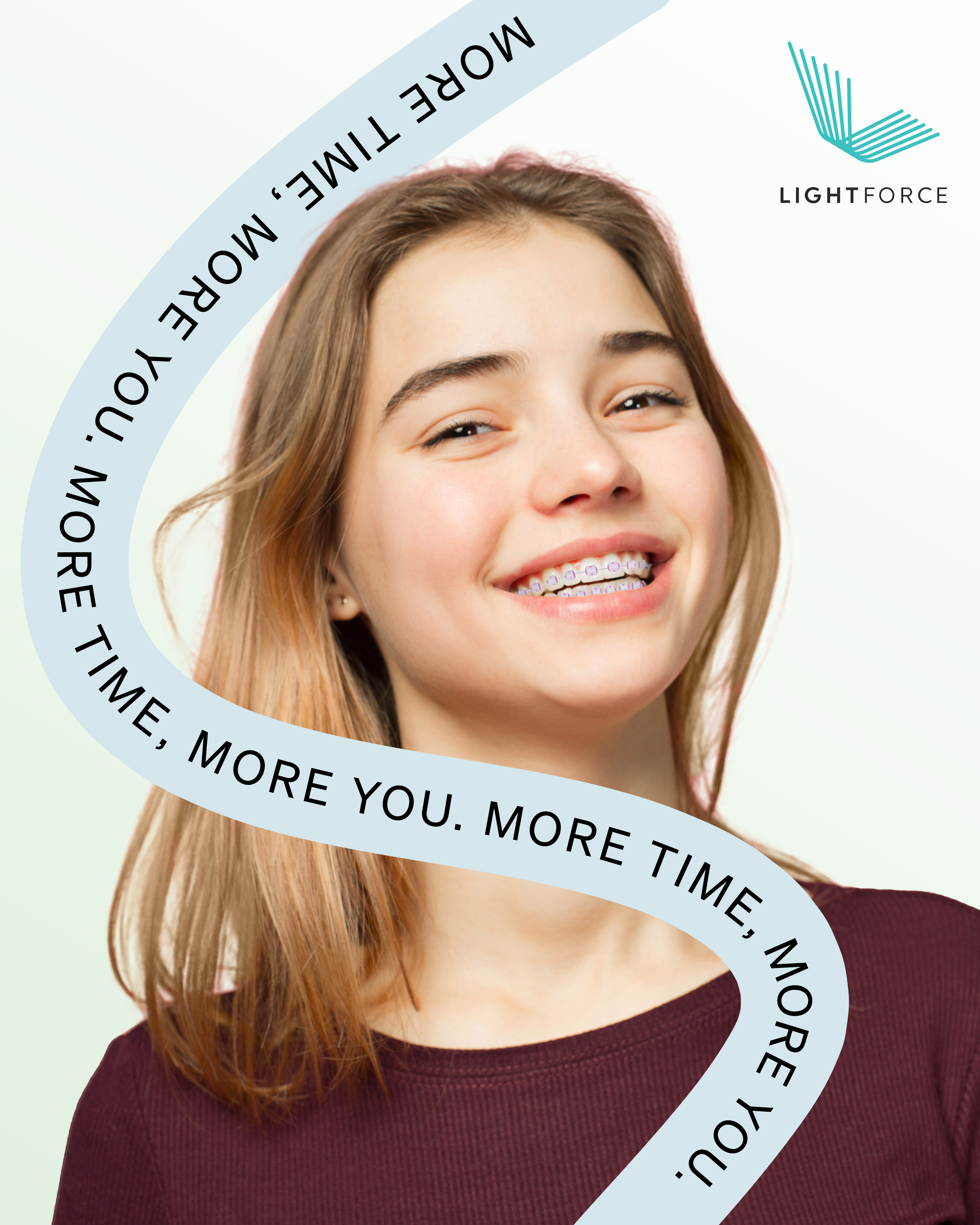 Young woman smiling with LightForce 3D-printed ceramic braces